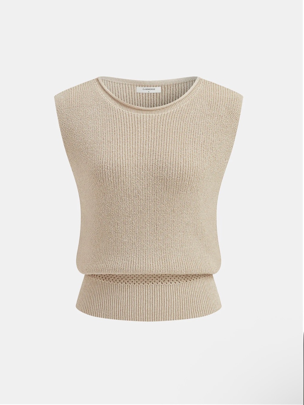 Commense Khaki Bloused Waist Sleeveless Knit Top XS | Quiet Luxury Knit Tank - Picture 4 of 7